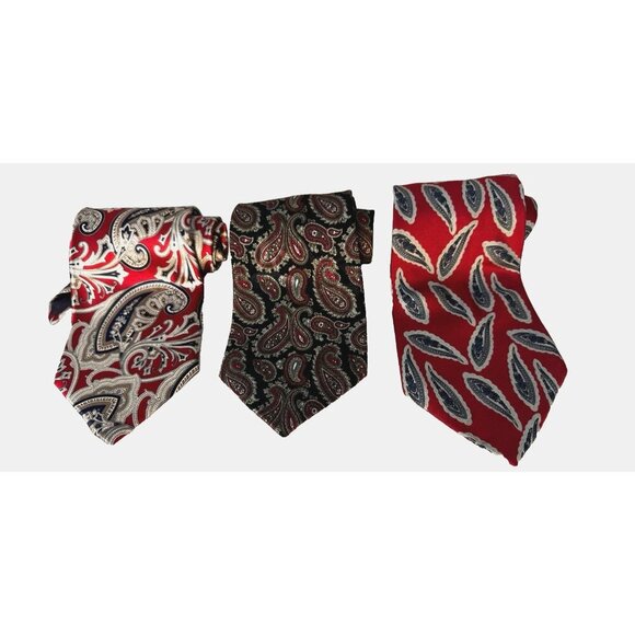 Hardy Amies Mens Tie Set Of 3 Red Navy Paisley Silk Heritage Old Money Preppy - Picture 2 of 14